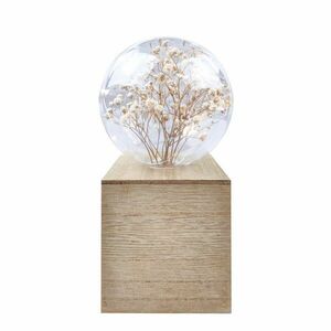 LED-es üveg asztali lámpa, fa talppal, natúr - PIEGE DE VERRE - Butopêa kép