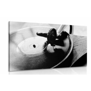 Kép antik gramofon fekete fehérben kép