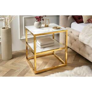 Design oldalsó asztal Latrisha 45 cm fehér-arany - márvány utánzata kép