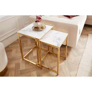 Oldalsó asztal szett Latrisha 40 cm fehér-arany marvány utánzata - 2 részes kép