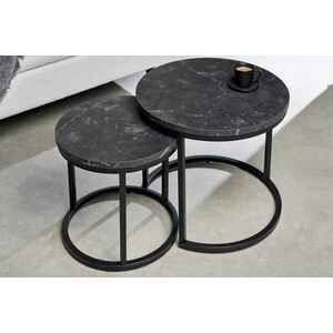 Kerek oldalsó asztal szett Latrisha fekete marvány utánzata - 2 részes kép