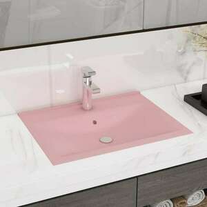 vidaXL matt rózsaszín kerámia luxus mosdókagyló csapfurattal 60x46 cm kép