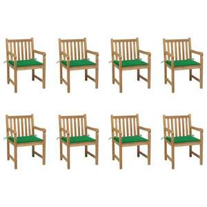 8 db tömör tíkfa kerti szék zöld párnával kép
