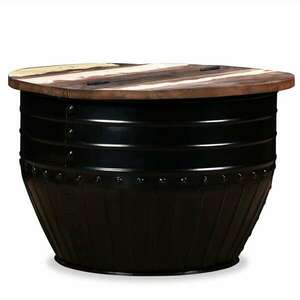 vidaXL fekete hordó alakú újrahasznosított fa dohányzóasztal kép
