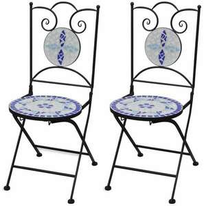 vidaXL 2 db kék és fehér összecsukható kerámia kerti szék kép
