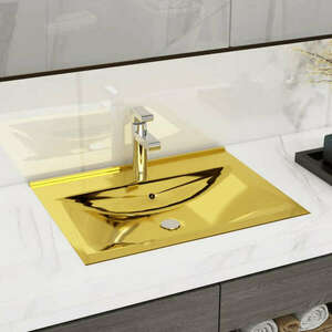 aranyszínű kerámia mosdókagyló túlfolyóval 60 x 46 x 16 cm kép