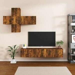 7 részes füstös tölgy színű szerelt fa tv-szekrényszett kép