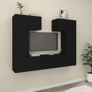 vidaXL 6 részes fekete szerelt fa TV-szekrényszett kép