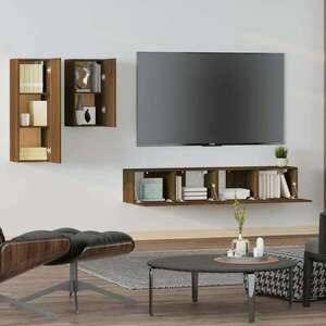 4 részes barna tölgy színű szerelt fa tv-szekrényszett kép