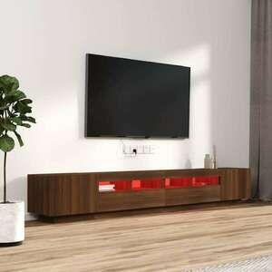 3 részes barna tölgyszínű fa tv-szekrény szett led-lámpákkal kép