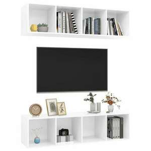 2 db magasfényű fehér forgácslap fali tv-szekrény kép