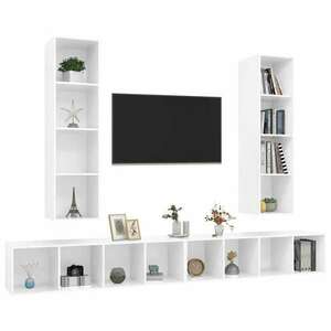 4 db magasfényű fehér forgácslap fali tv-szekrény kép
