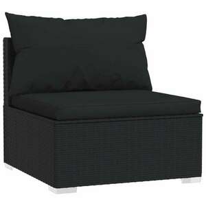 Fekete háromszemélyes polyrattan kanapé párnákkal kép