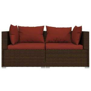 2-személyes barna polyrattan kanapé párnákkal kép