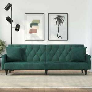 vidaXL sötétzöld bársony kanapéágy karfákkal kép