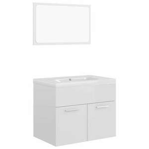 Magasfényű fehér forgácslap fürdőszobai bútorszett kép