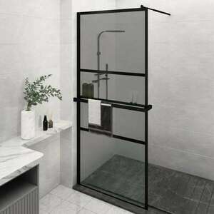 vidaXL fekete ESG üveg és alumínium zuhanyfal polccal 100 x 195 cm kép