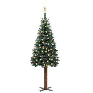 vidaXL zöld vékony karácsonyfa LED-del és gömbszettel 180 cm kép