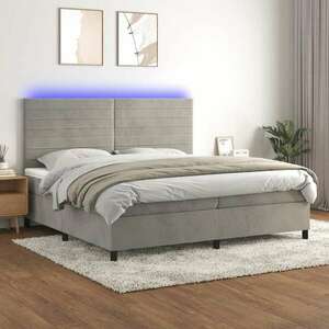 vidaXL világosszürke bársony rugós és LED-es ágy matraccal 200x200 cm kép