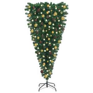 vidaXL fejjel lefelé fordított műkarácsonyfa LED-del/gömbbel 240 cm kép