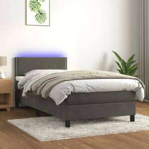 vidaXL sötétszürke bársony rugós és LED-es ágy matraccal 100x200 cm kép