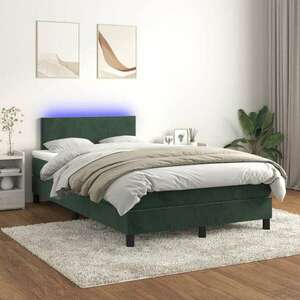 vidaXL sötétzöld bársony rugós és LED-es ágy matraccal 120x200 cm kép
