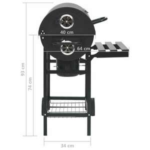 vidaXL fekete acél hengeres grillsütő kerékkel és polccal 115x85x95 cm kép