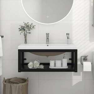 vidaXL fekete vas fürdőszobai mosdókagylóváz beépített mosdóval kép