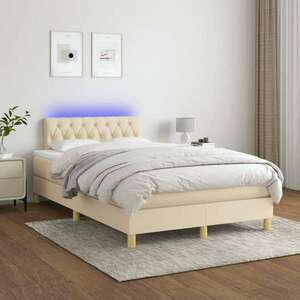 vidaXL krémszínű szövet rugós és LED-es ágy matraccal 120 x 200 cm kép