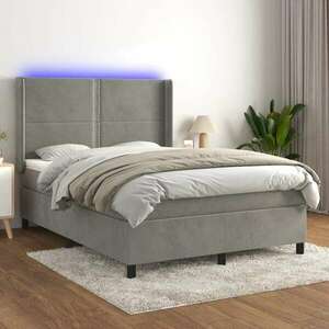 vidaXL világosszürke bársony rugós és LED-es ágy matraccal 140x200 cm kép
