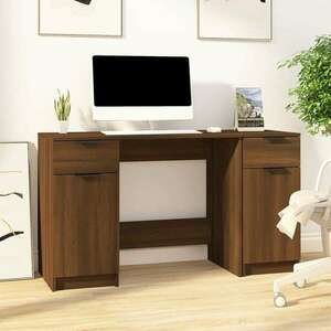 Barna tölgyszínű szerelt fa íróasztal szekrénnyel kép