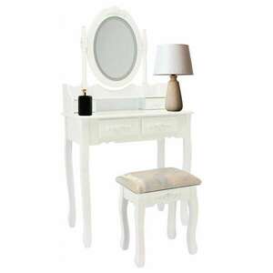 Fehér fésülködőasztal tükörrel és zsámollyal kép
