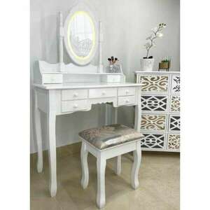 MCT Szépségfésülködő asztal/smink, fehér, LED tükör, szék, 90x40x... kép