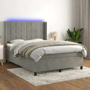 vidaXL világosszürke bársony rugós és LED-es ágy matraccal 140x200 cm kép