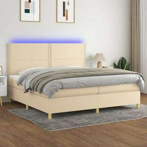 vidaXL krémszínű szövet rugós és LED-es ágy matraccal 200 x 200 cm kép