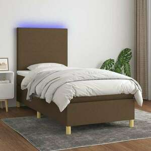 vidaXL barna szövet rugós és LED-es ágy matraccal 100x200 cm kép