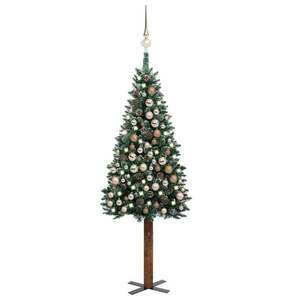 vidaXL zöld vékony karácsonyfa LED-ekkel és gömbszettel 210 cm kép