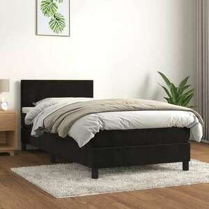 vidaXL fekete bársony rugós ágy matraccal 90 x 200 cm kép