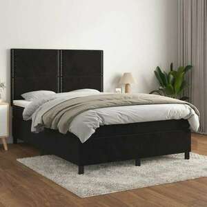 vidaXL fekete bársony rugós ágy matraccal 140x200 cm kép
