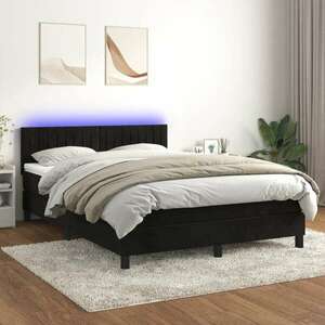 vidaXL fekete bársony rugós és LED-es ágy matraccal 140x200 cm kép