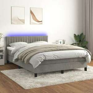 vidaXL világosszürke bársony rugós és LED-es ágy matraccal 140x190 cm kép