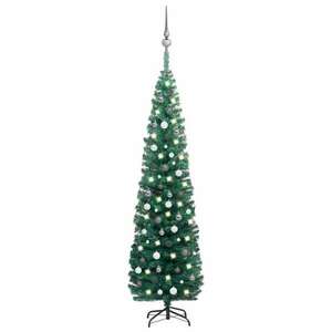 vidaXL zöld vékony műkarácsonyfa LED-del és gömbszettel 240 cm kép