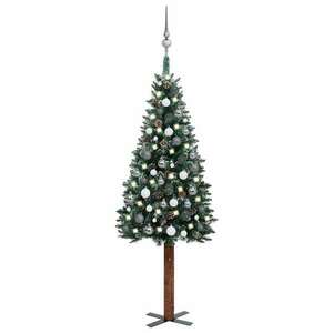 vidaXL zöld vékony karácsonyfa LED-ekkel és gömbszettel 150 cm kép