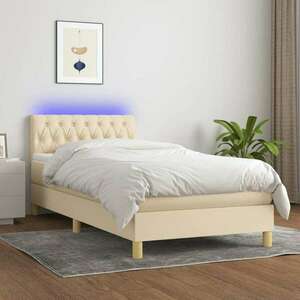 vidaXL krémszínű szövet rugós és LED-es ágy matraccal 100x200 cm kép