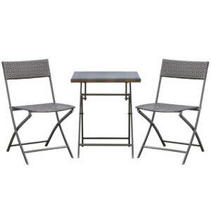 Asztali szett és 2 kerti szék, rattan, fekete, 60 x 60 x 72 cm kép