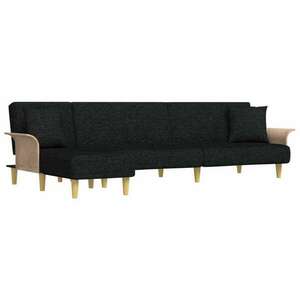Fekete l-alakú bársony kanapéágy 279x140x70 cm kép