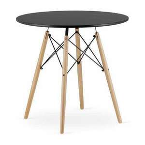 Skandináv stílusú asztal, , kerek, MDF és fa, fekete, 80x72 cm, 8... kép