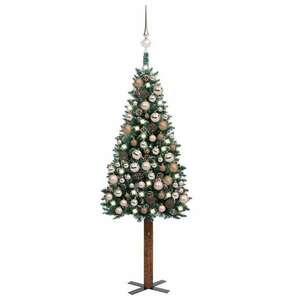 Zöld vékony karácsonyfa led-ekkel és gömbszettel 150 cm kép