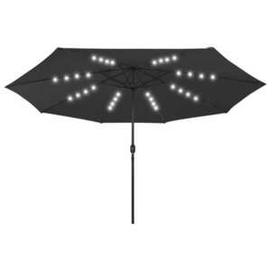 Fekete kültéri napernyő led-fényekkel és fémrúddal 400 cm kép