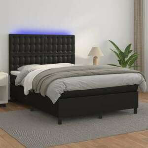 Fekete műbőr rugós ágy matraccal és led-del 140x200 cm kép